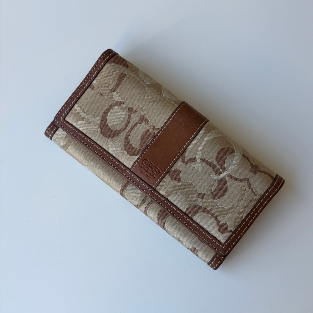 Vintage Coach Signature Canvas Wallet in Brown and Cream